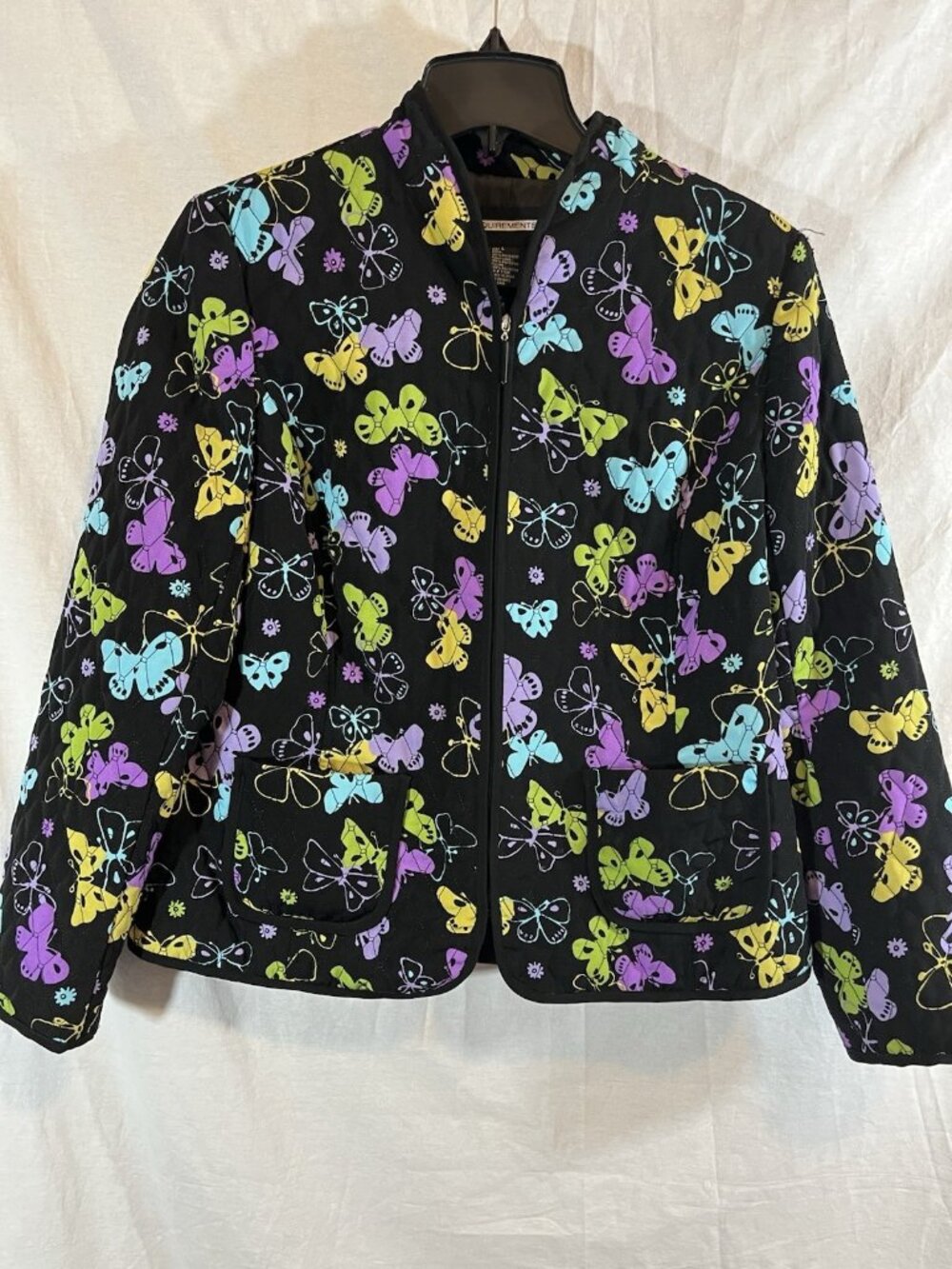 Requirements Women’s Large Black Quilted Butterfly Print Jacket